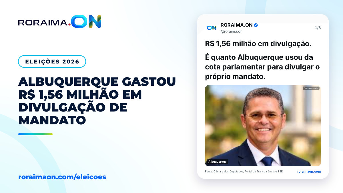 Arte gráfica com foto do deputado Albuquerque e destaque para o valor de R$ 1,56 milhão em gastos com divulgação.