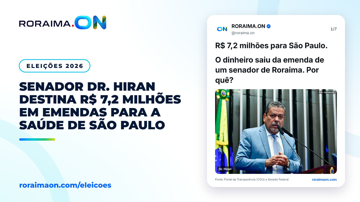 Arte gráfica com o rosto do senador Dr. Hiran e o destaque para o valor de R$ 7,2 milhões destinado a São Paulo.